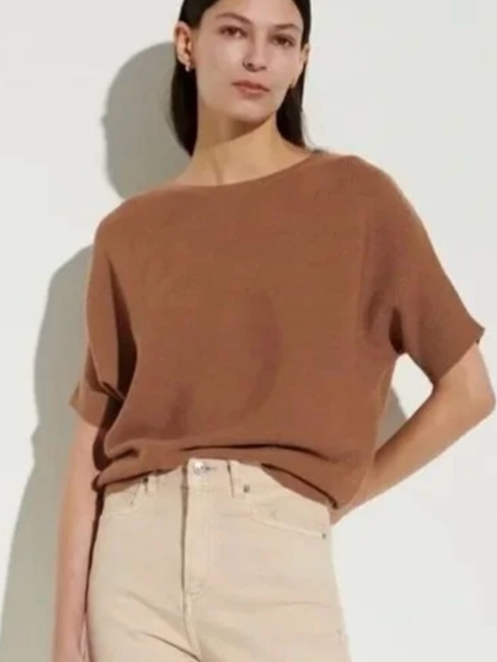 THE RESET Essential Ribbed Dolman Short Sleeve Sweater Small/Medium Brown